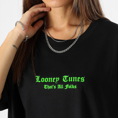 Looney Tunes - Tee Shirt Oversize Large Femme Angry Taz Noir Vert Fluo