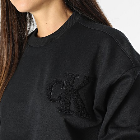 Calvin Klein - Sudadera de cuello redondo de chenilla para mujer CK 1729 Negro