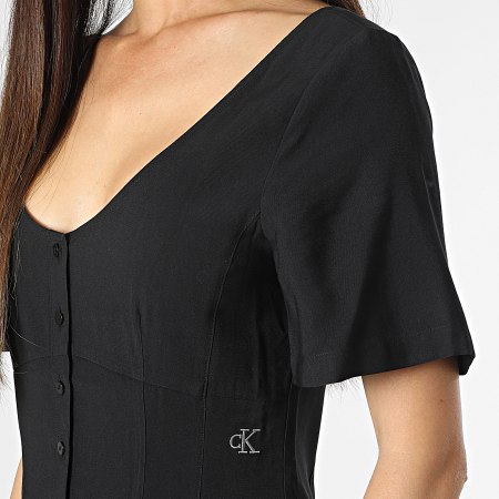 Calvin Klein - Vestido abotonado de manga corta para mujer 1623 Negro