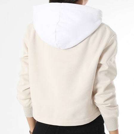 Calvin Klein - Felpa da donna con cappuccio a blocchi di colore 1336 Beige Bianco