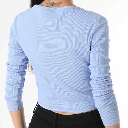 Tommy Jeans - Camiseta de mujer Essential Rib 4278 de manga larga y cuello en V Light Blue