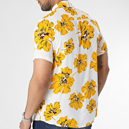 Frilivin - Camisa Manga Corta Blanco Amarillo Floral