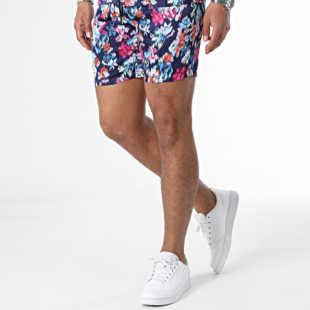 Frilivin - Set di camicia a maniche corte e pantaloncini da jogging blu navy viola