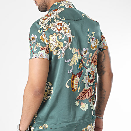 Frilivin - Conjunto Camisa Manga Corta Y Pantalón Corto Verde Floral