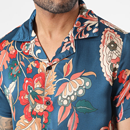 Frilivin - Conjunto de camisa de manga corta y pantalón corto azul marino con estampado floral