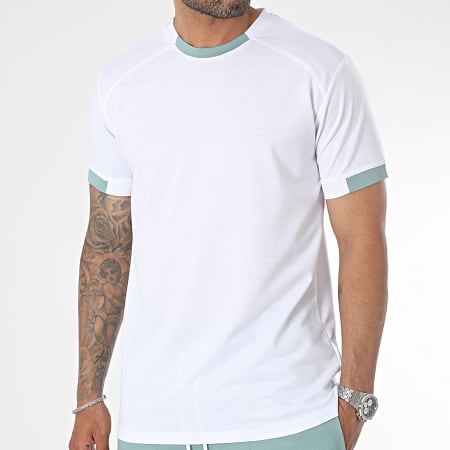 Frilivin - Conjunto de camiseta blanca verde y pantalón corto de jogging