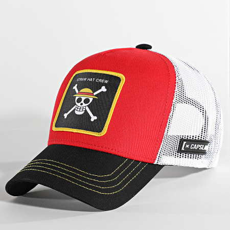 Capslab - Trucker Sombrero de Paja Crew Negro Rojo Blanco