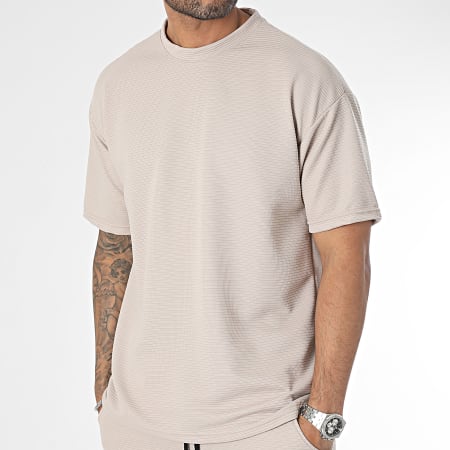Ikao - Conjunto de camiseta y pantalón corto de jogging beige