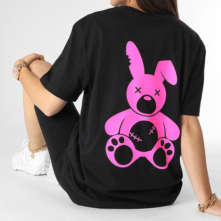 Sale Môme Paris - Camiseta conejo rosa fluorescente negra de mujer
