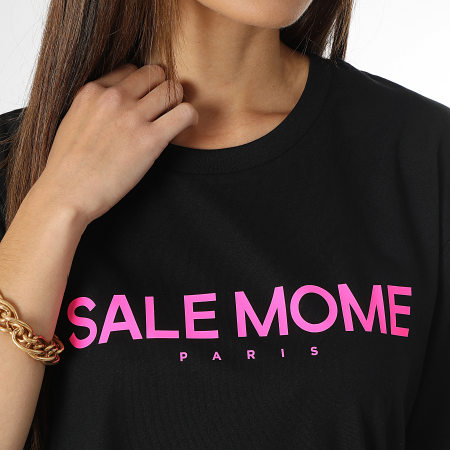 Sale Môme Paris - Maglietta Rabbit rosa fluorescente nera da donna