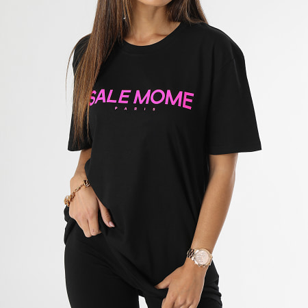 Sale Môme Paris - Maglietta Rabbit rosa fluorescente nera da donna