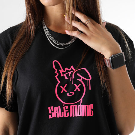 Sale Môme Paris - Tee Shirt Femme Lapin King Noir Rose Fluo