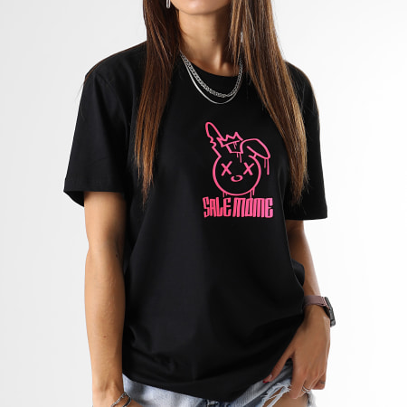 Sale Môme Paris - Camiseta de mujer Rabbit King Negro Rosa Fluo