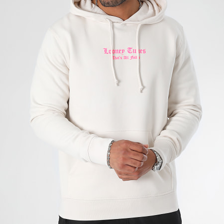 Looney Tunes - Sweat Capuche Angry Taz Beige Rose Fluo