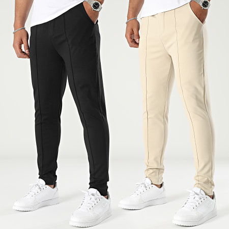 Frilivin - Set di 2 pantaloni chino beige e neri