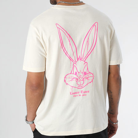 Looney Tunes - Camiseta Oversize Large Angry Bugs Bunny Beige Pink Fluo