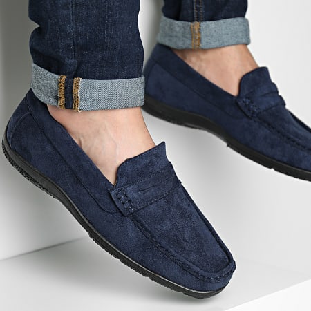Mocassins En Cuir Bleu Marine 3 Suisses - Taille 39, Style Marin, Très Bon état