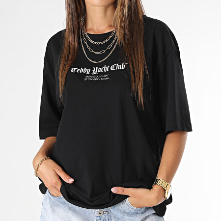 Teddy Yacht Club - Camiseta de mujer oversize grande Art Series Teddy negra