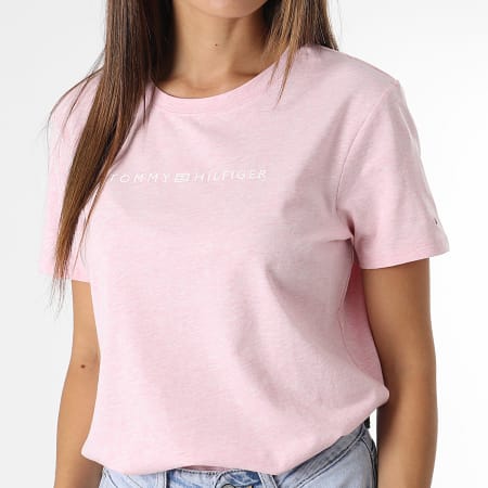 Tommy Hilfiger - Camiseta de mujer Regular Frosted Corp Logo Camiseta 8813 Heather Pink
