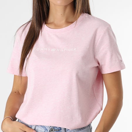 Tommy Hilfiger - Tee Shirt Femme Regular Frosted Corp Logo 8813 Rose Chiné
