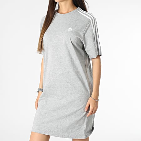 Adidas Sportswear - Robe Tee Shirt A Bandes Femme 3 Stripes HR4924 Gris Chiné