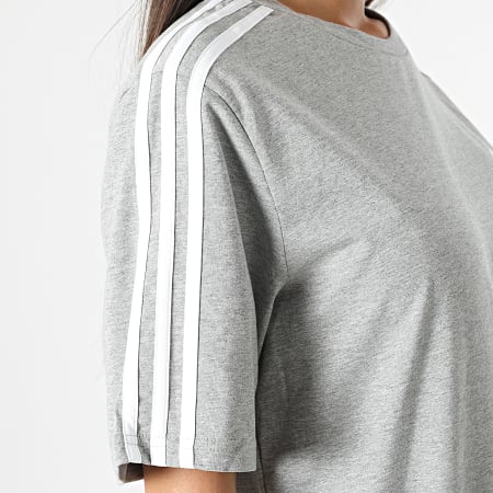 Adidas Sportswear - Robe Tee Shirt A Bandes Femme 3 Stripes HR4924 Gris Chiné