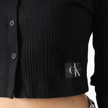 Calvin Klein - Haut Manches Longues Femme Badge Elongated Rib 1428 Noir