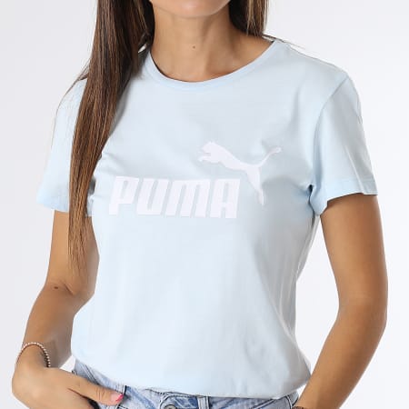 Puma - Camiseta Essential Logo para mujer 586775 Azul claro