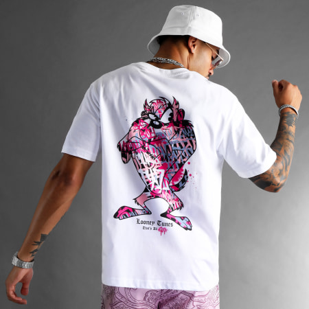 Looney Tunes - Tee Shirt Oversize Large Taz Graff Pink Blanc