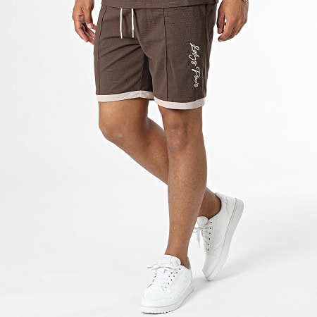 Zelys Paris - Conjunto de camiseta y pantalón corto de jogging marrón