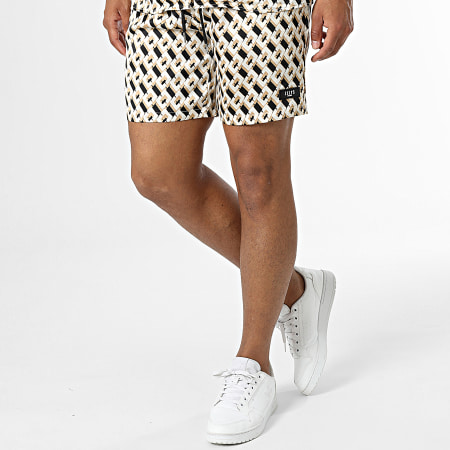 Zelys Paris - Set camicia a maniche corte e pantaloncini da jogging beige e neri
