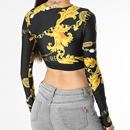 Versace Jeans Couture - Camiseta de manga larga para mujer 75HAH218-JS203 Negro Amarillo Renacimiento