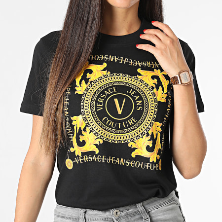 Versace Jeans Couture - Tee Shirt Femme 75HAHF07-CJ00F Noir Jaune Renaissance Floral