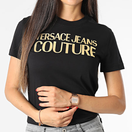 Versace Jeans Couture - Tee Shirt Femme 75HAHT01-CJ00T Noir Doré