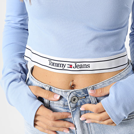 Tommy Jeans - Camiseta de manga larga con logo en la cintura para mujer 6115 Azul claro