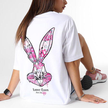 Looney Tunes - Tee Shirt Oversize Large Femme Bugs Bunny Graff Pink Blanc