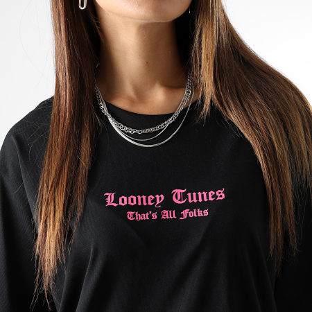 Looney Tunes - Tee Shirt Oversize Large Femme Angry Bugs Bunny Noir Rose Fluo