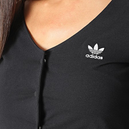 Adidas Originals - Haut Crop Manches Longues A Bandes Femme Button IC5473 Noir