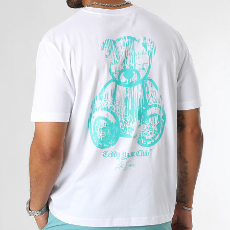 Teddy Yacht Club - Tee Shirt Oversize Large Art Series Dripping Mono Blanc Turquoise