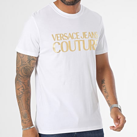 Versace Jeans Couture - Tee Shirt Logo Foil Blanc Doré