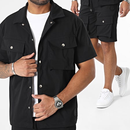 Zelys Paris - Conjunto de camisa negra de manga corta y pantalón corto de jogging