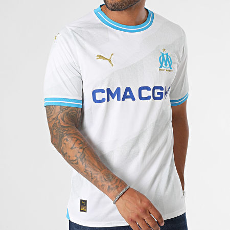 Puma - Camiseta de fútbol OM Replica 771281 Blanco Azul Claro