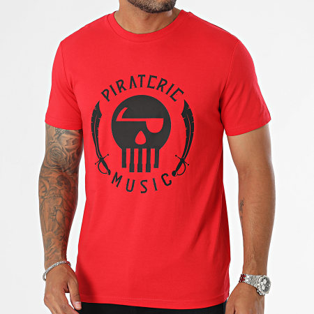 Piraterie Music - Tee Shirt Logo Rouge Noir