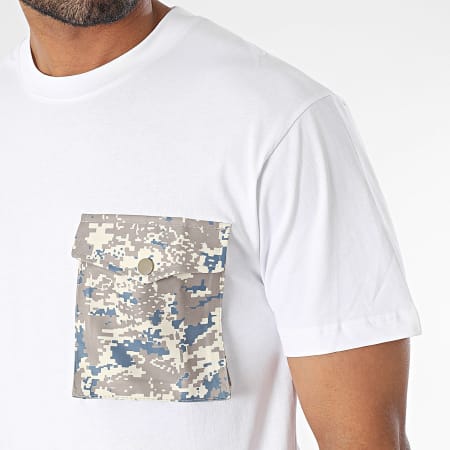 John H - Tee Shirt Poche Blanc Camel Camouflage