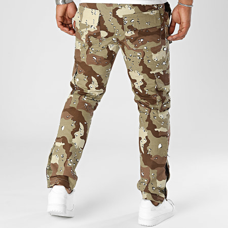John H - Pantalon Cargo Vert Kaki Camouflage
