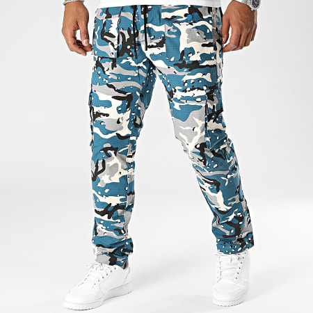 John H - Pantalon Cargo Gris Bleu Pétrole Camouflage