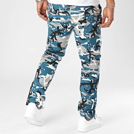 John H - Pantalon Cargo Gris Bleu Pétrole Camouflage