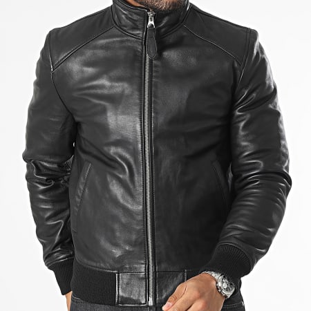 Veste En Cuir Schott Homme - Noir, Col En Fausse Fourrure Amovible, Coupe Regular | Veste D'Aviateur Style Flight