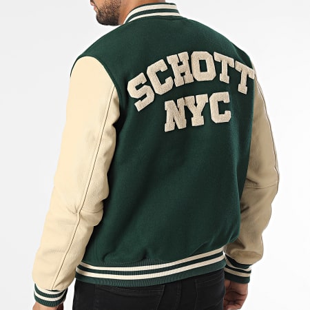 Schott NYC - Chaqueta de piel Teddy LC8705 Verde Beige