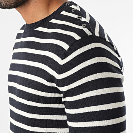 Only And Sons - Pull Kalby Bleu Marine Blanc